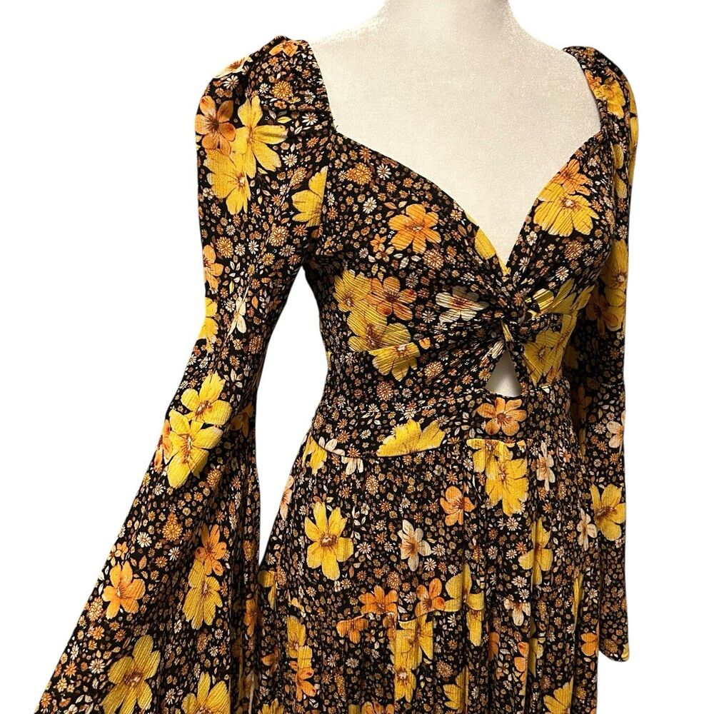 miami Black Dress with Yellow Floral Print Mini